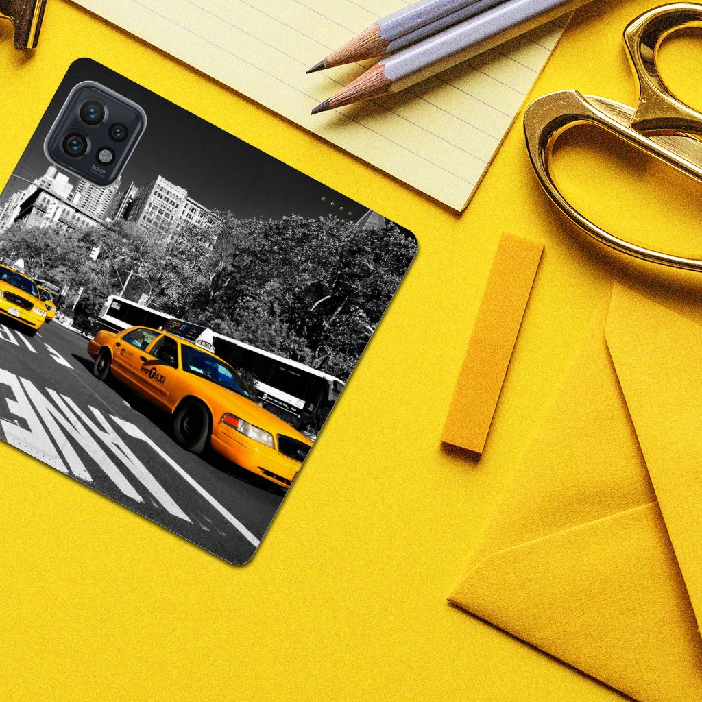 Motorola Edge 40 Pro Book Cover New York Taxi design hoesje bovenaanzicht