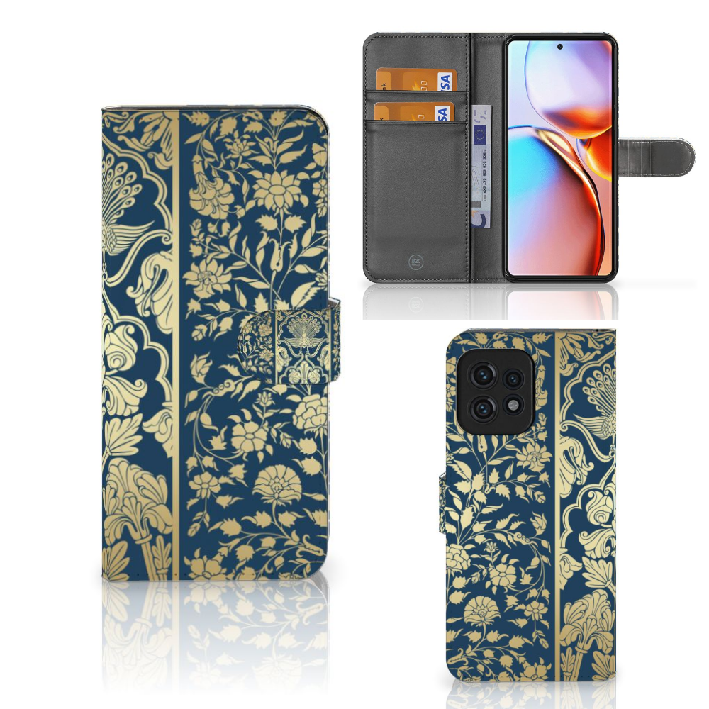 Motorola Edge 40 Pro Hoesje Beige Flowers design bloemen voorkant zijkant interieur