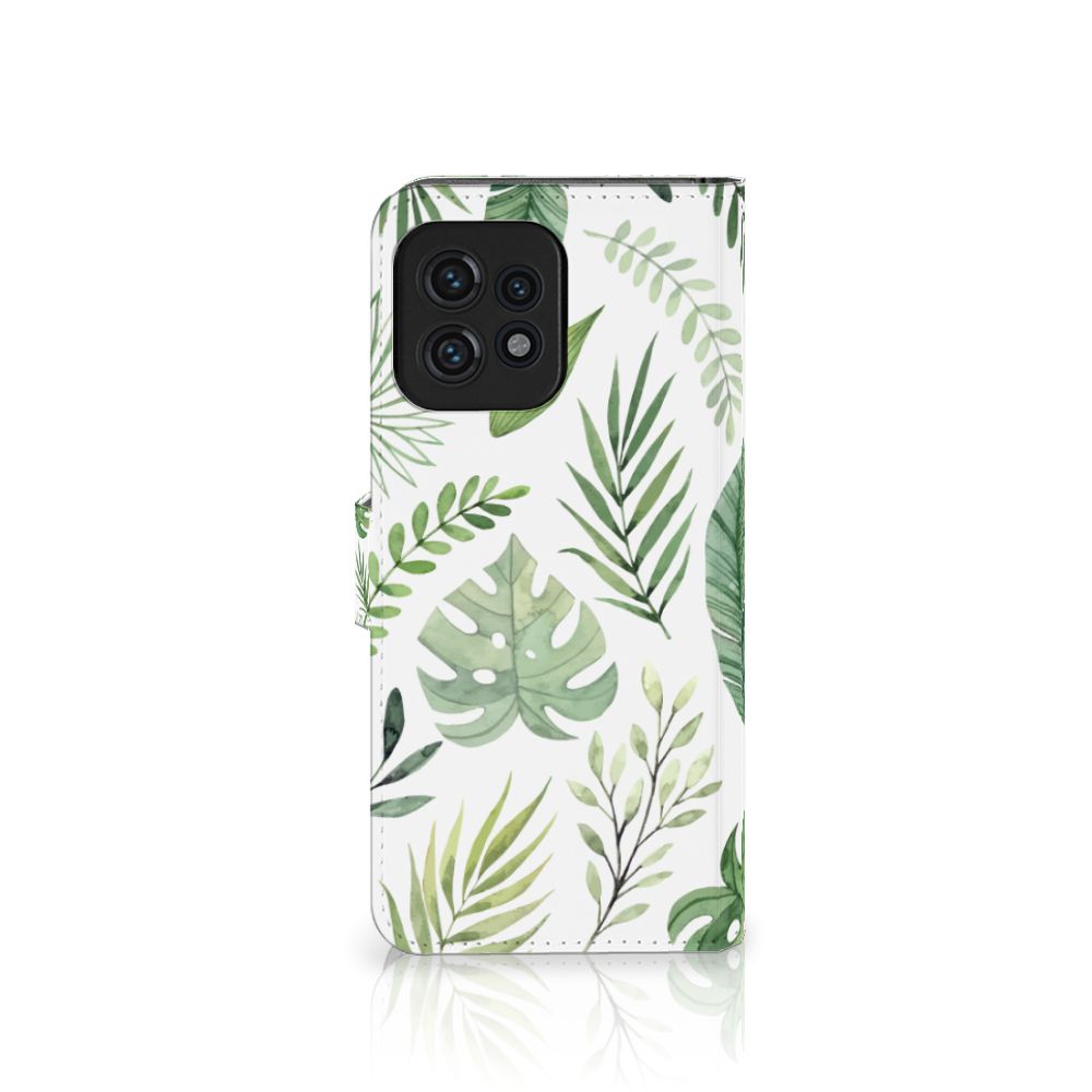 Motorola Edge 40 Pro Hoesje Leaves met bladerenpatroon voor stijl, gebruiksgemak en bescherming 🌿