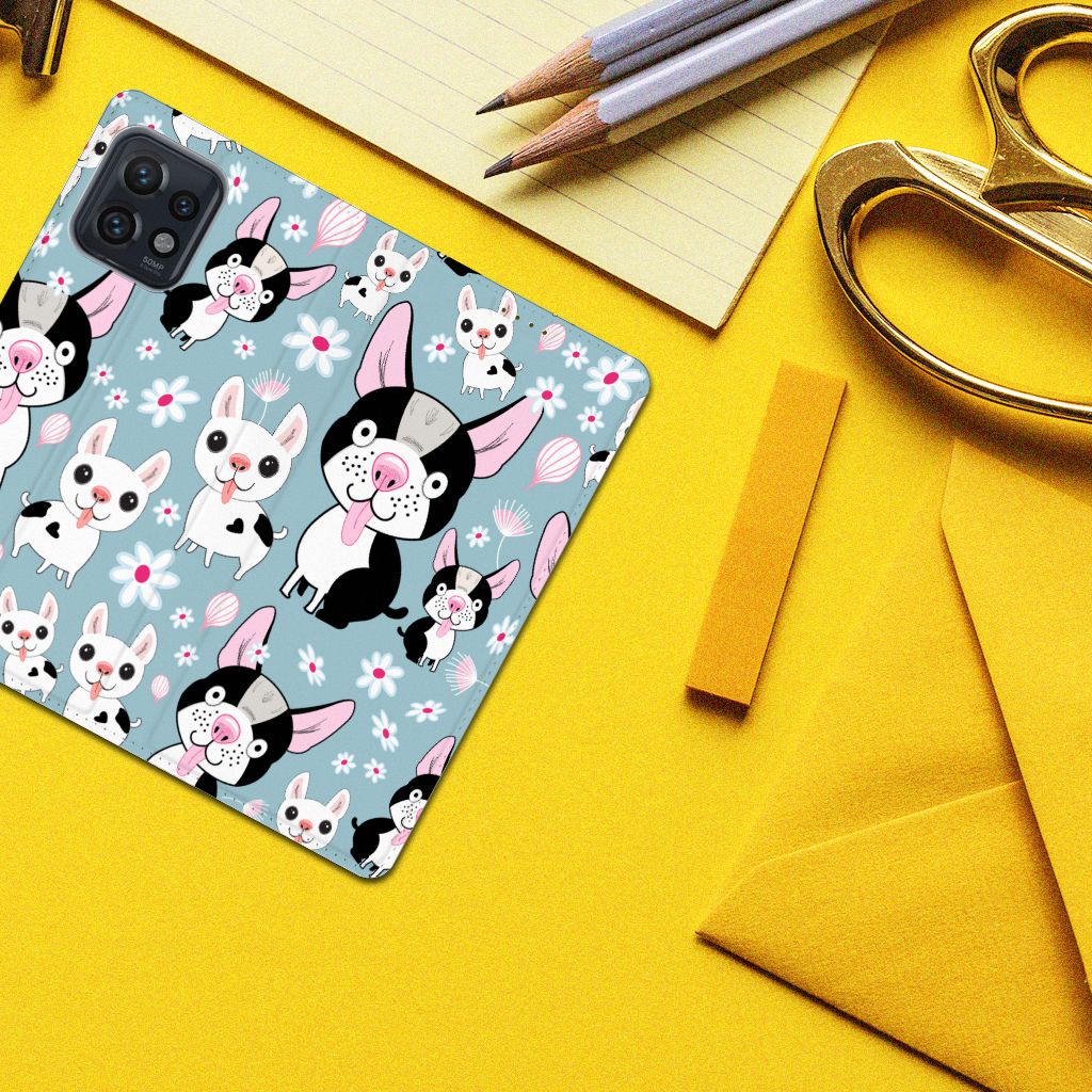 Motorola Edge 40 Pro Hoesje maken Hondjes hondenprint blauw bovenaanzicht