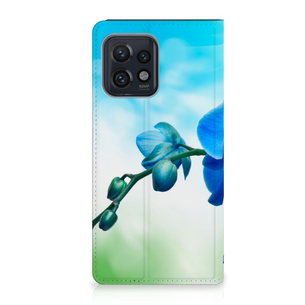 Motorola Edge 40 Pro Smart Cover Orchidee Blauw design hoesje voorkant