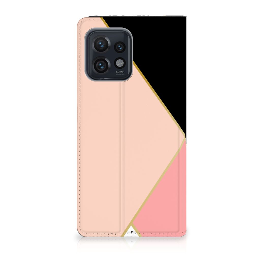 Motorola Edge 40 Pro Stand Case Zwart Roze Vormen design Black Pink Shapes aanzicht