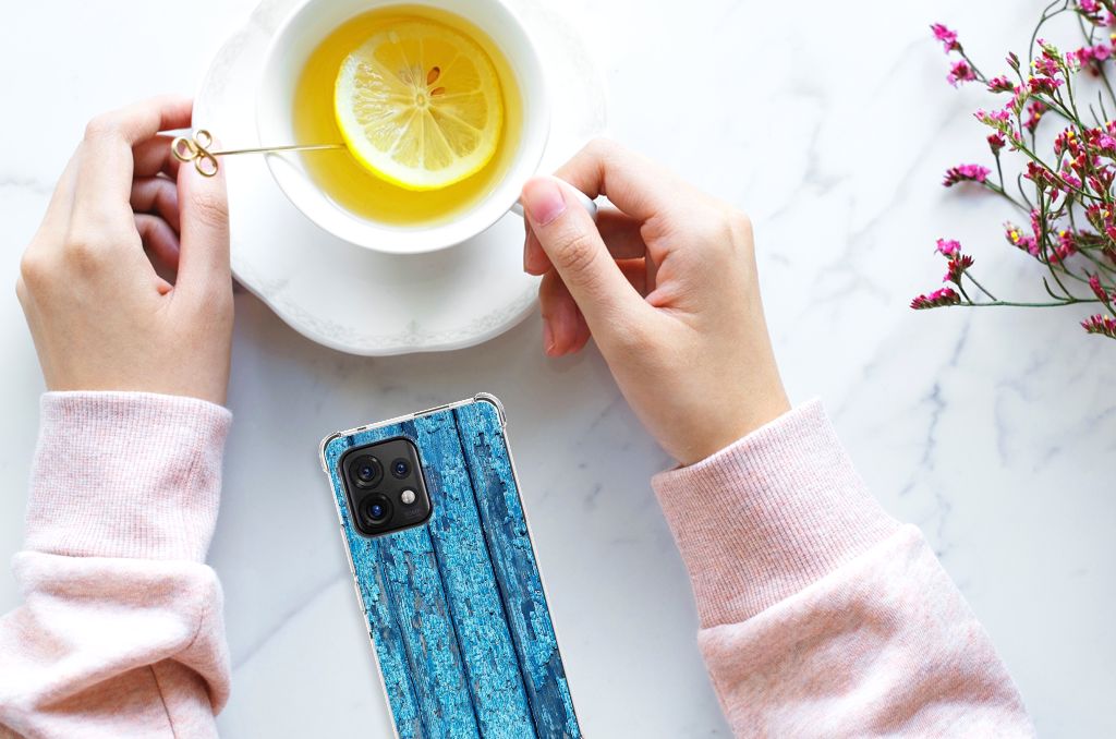 Motorola Edge 40 Pro Stevig Telefoonhoesje Wood Blue B2C Telecom