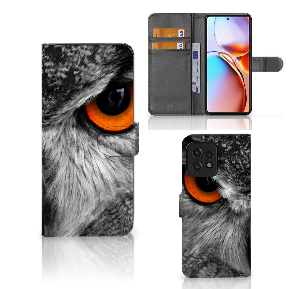 Motorola Edge 40 Pro Telefoonhoesje met Pasjes Uil design uil vooraanzicht