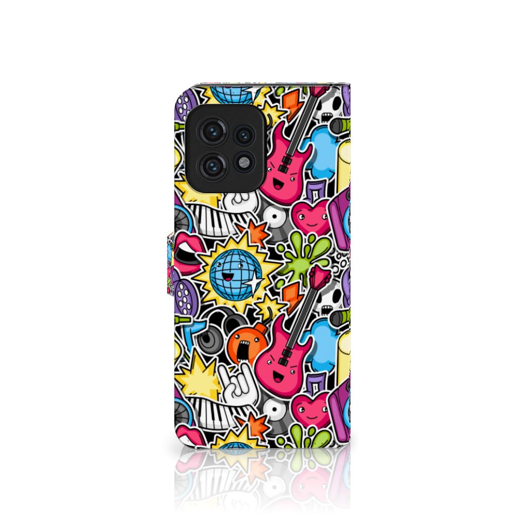 Motorola Edge 40 Pro Wallet Case met Pasjes Punk Rock design kleurrijk aanzicht
