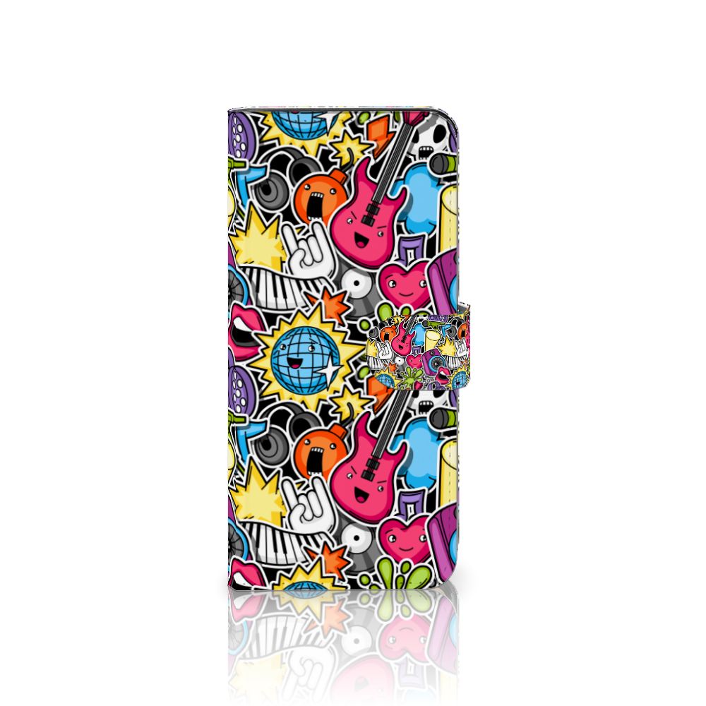 Motorola Edge 40 Pro Wallet Case met Pasjes Punk Rock voorzijde design met gitaren en discoballen