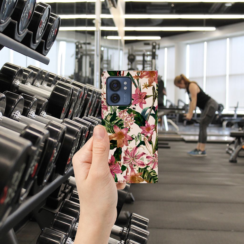 Motorola Edge 40 Smart Cover Flowers bloemen design hand gym