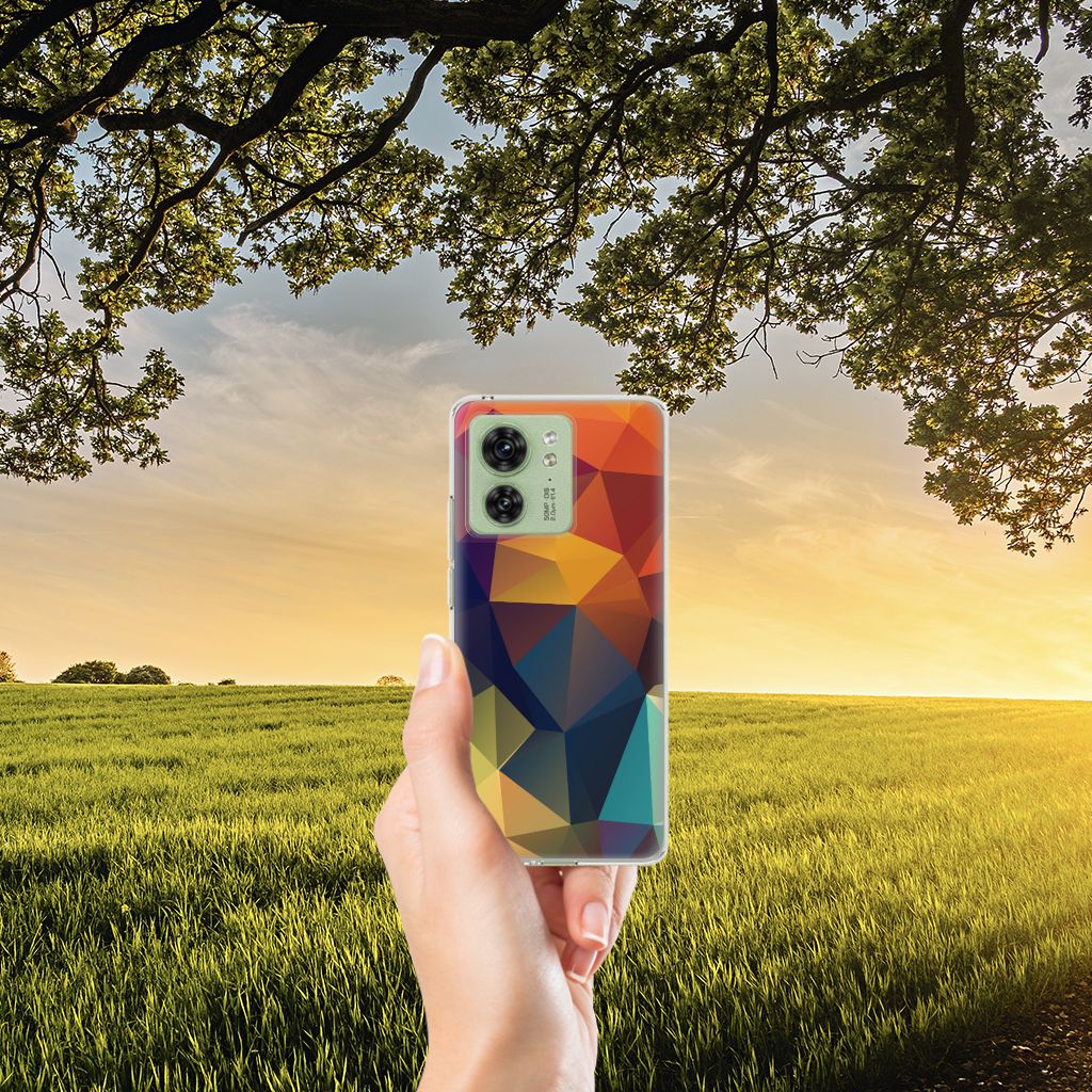 Motorola Edge 40 TPU Hoesje Polygon Color kleurrijk driehoekig design aanzicht