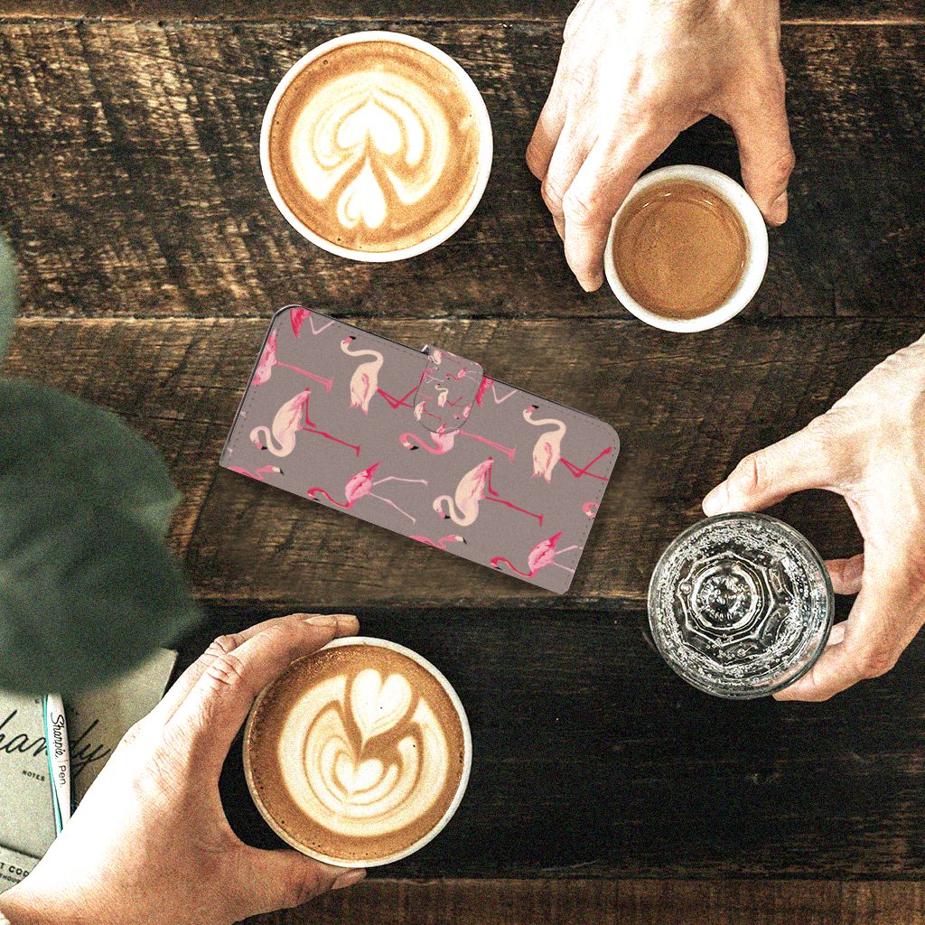 Motorola Edge 40 Telefoonhoesje met Pasjes Flamingo design flamingo koffie