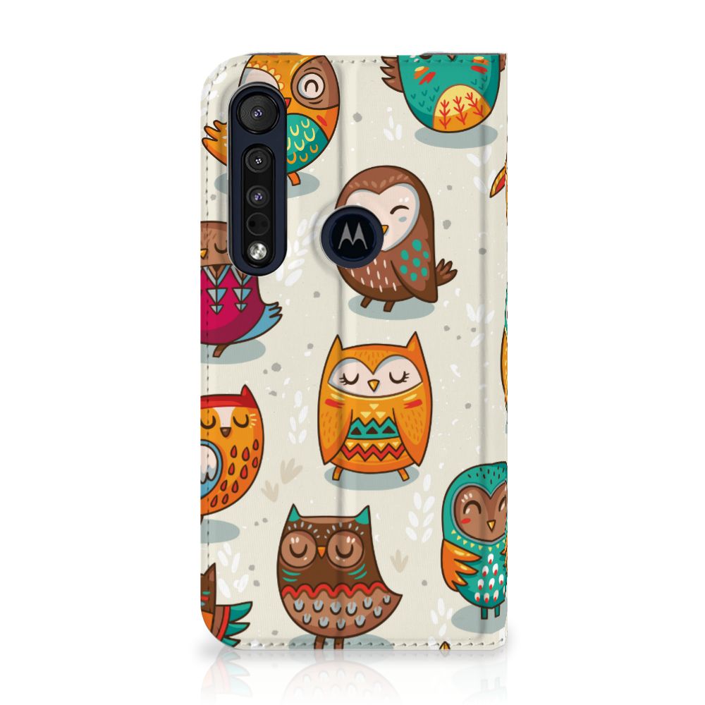 Motorola G8 Plus Hoesje maken Vrolijke Uilen case uilen ontwerp aanzicht