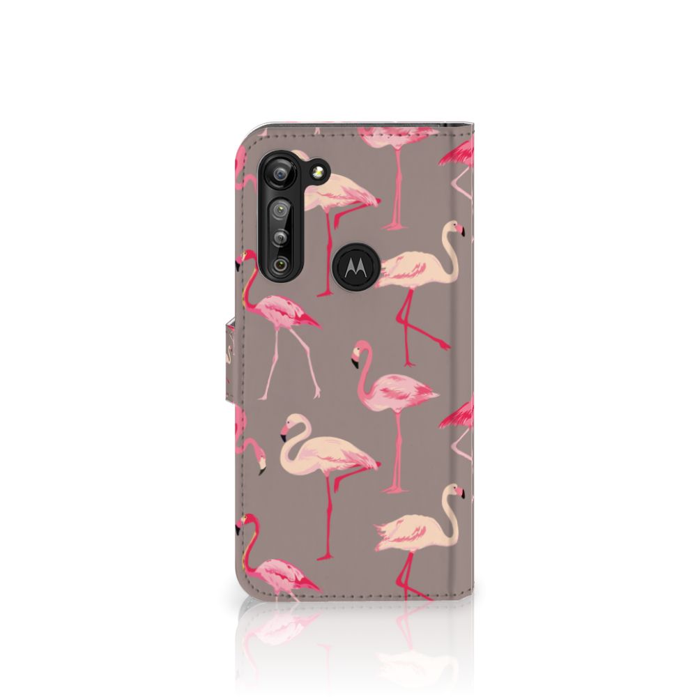 Motorola G8 Power Telefoonhoesje met Pasjes Flamingo hoesje flamingo design vooraanzicht