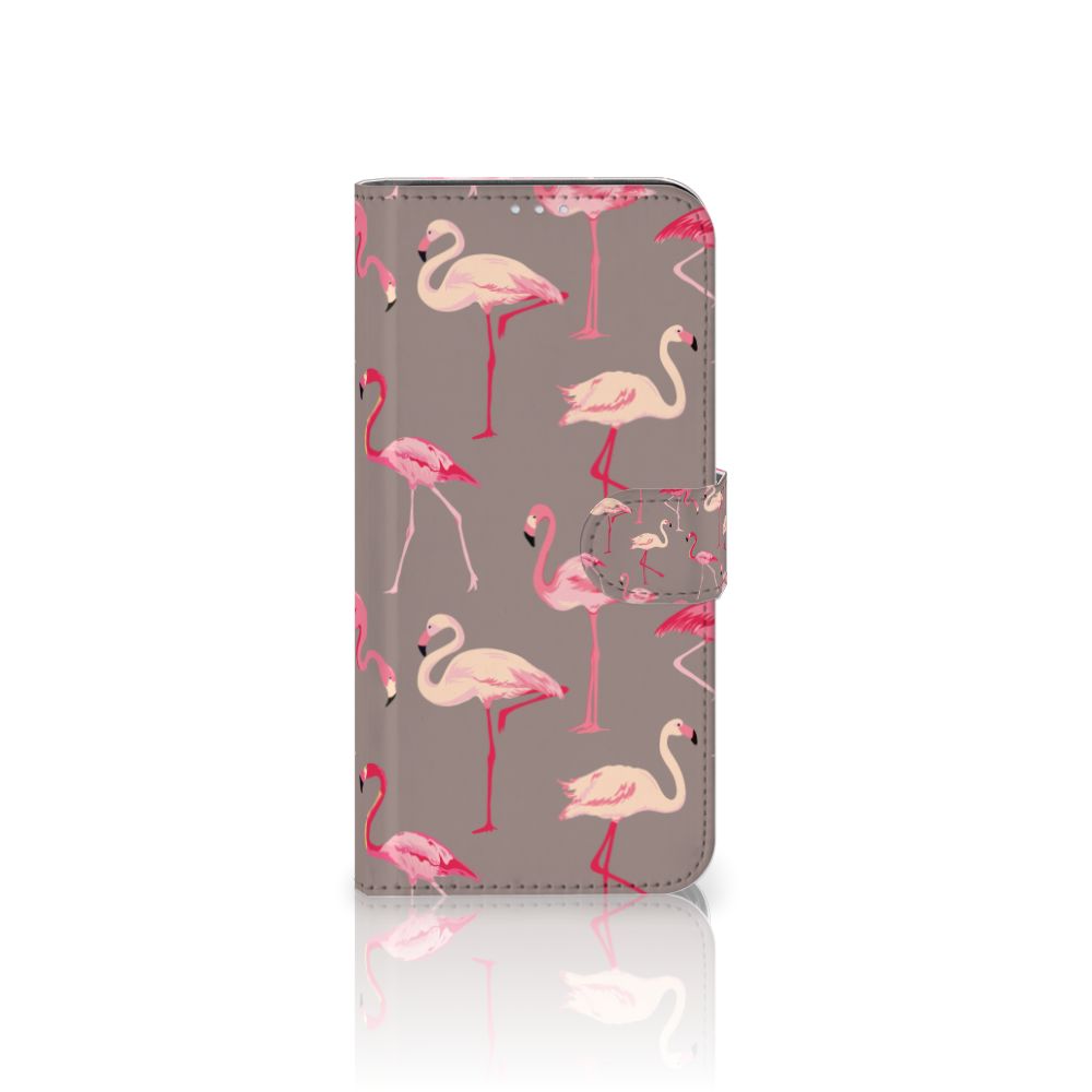 Motorola G8 Power Telefoonhoesje met Pasjes Flamingo ontwerp flamingo aanzicht