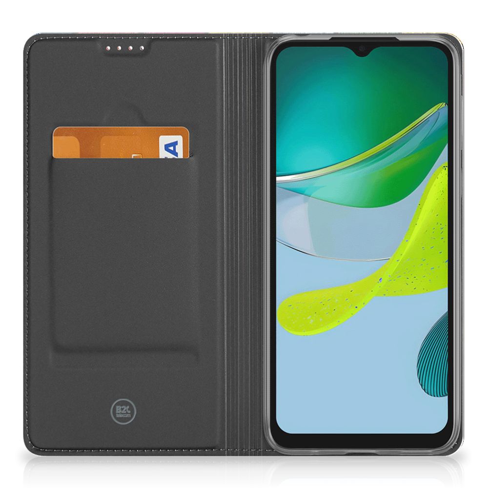 Motorola Moto E13 4G Book Wallet Case Wood Heart - Cadeau voor je Vriend met kaartvak en telefoonweergave.
