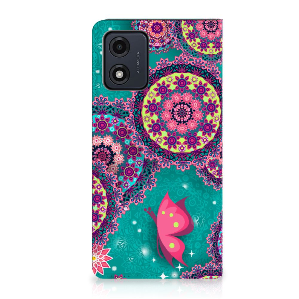 Motorola Moto E13 4G Bookcase Cirkels en Vlinders design Cirkels Vlinders achterzijde