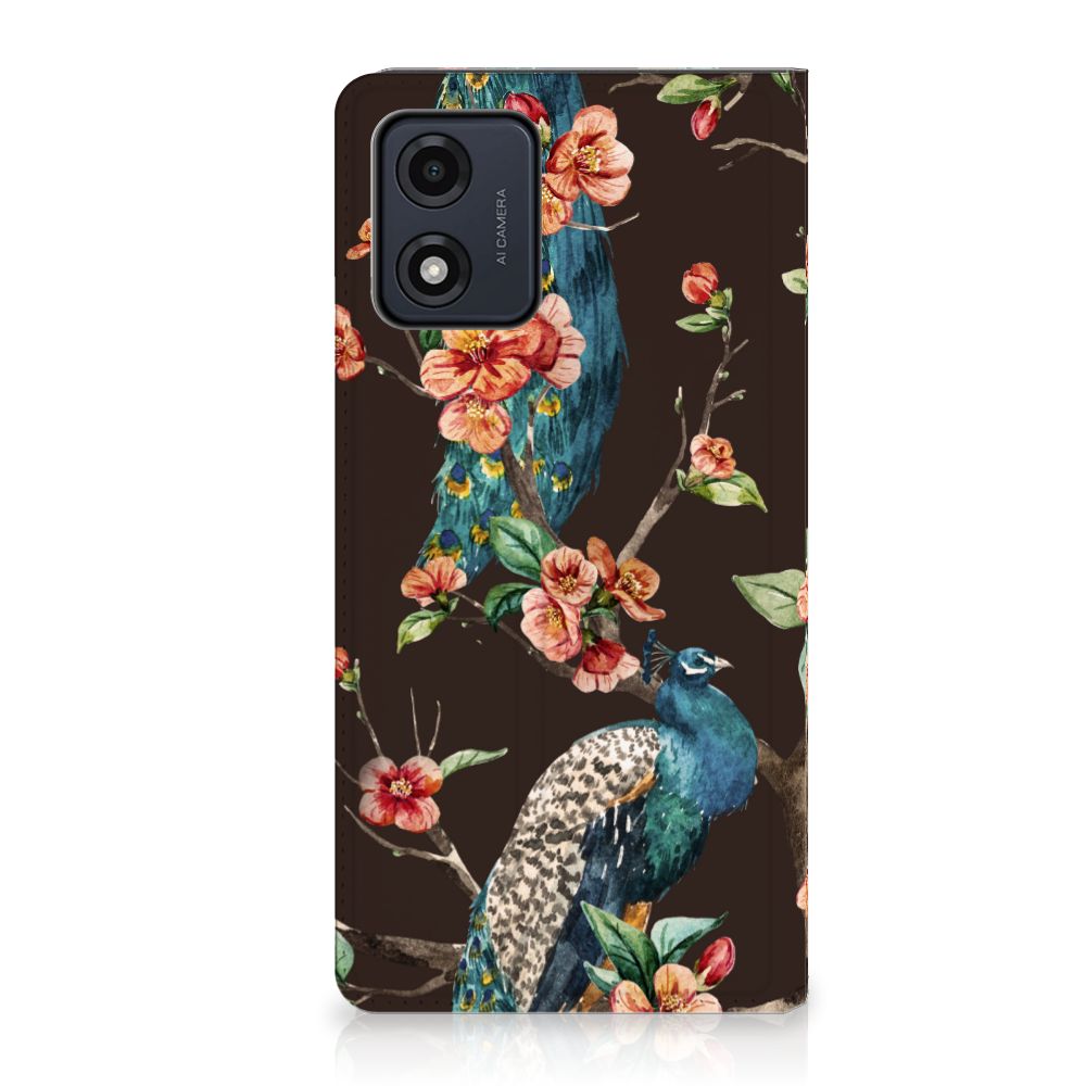 Motorola Moto E13 4G Hoesje maken Pauw met Bloemen pauw bloemen case achterzijde