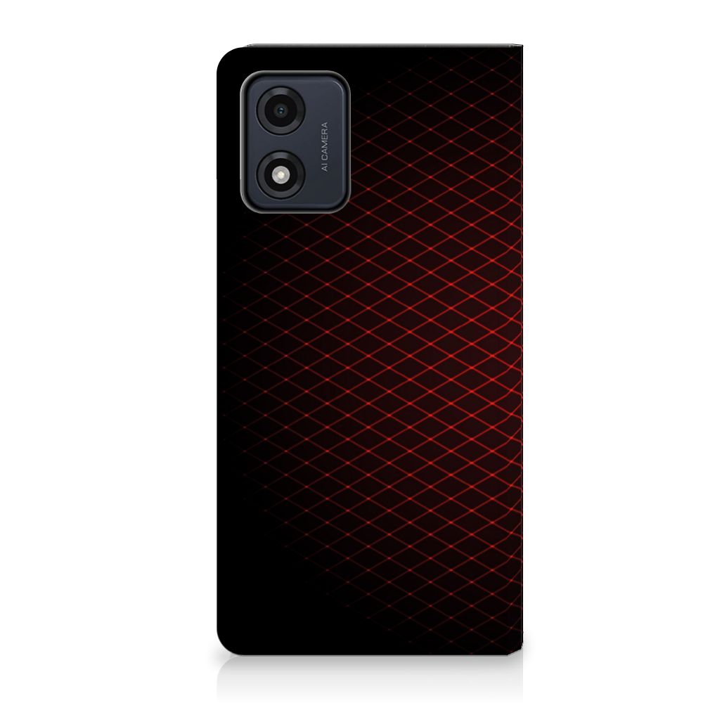 Motorola Moto E13 4G Hoesje met Magneet Geruit Rood achterkant zwart geruit ontwerp