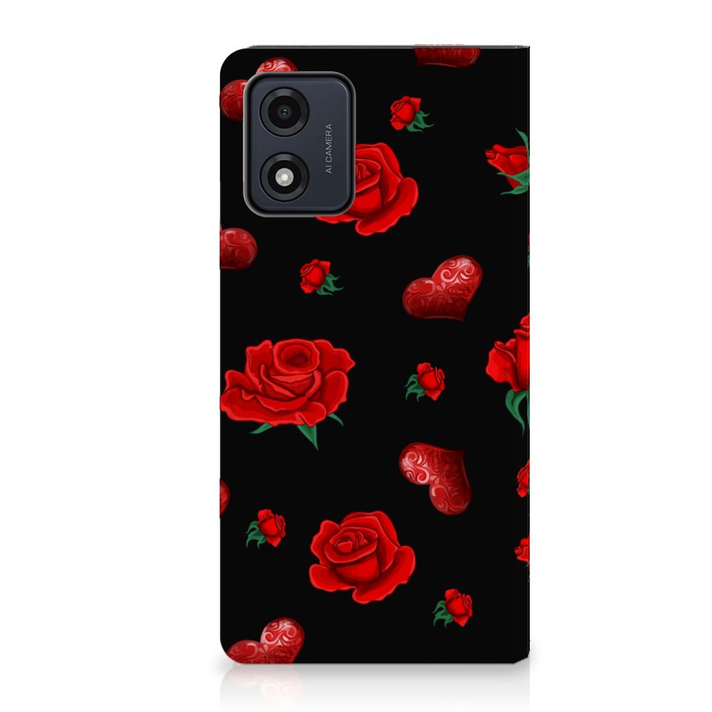 Motorola Moto E13 4G Magnet Case Valentine rozen harten design achterkant