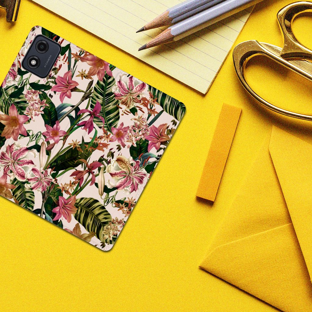 Motorola Moto E13 4G Smart Cover Flowers bloemen design bovenaanzicht