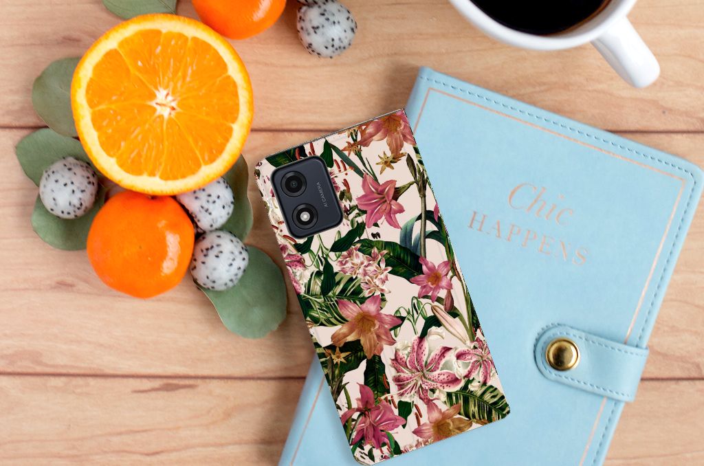 Motorola Moto E13 4G Smart Cover Flowers bloemen smartphone design top