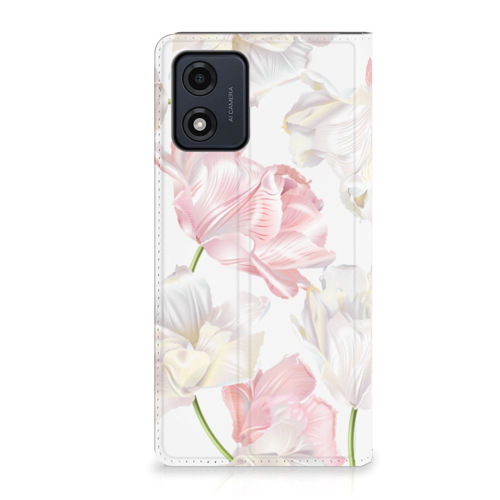 Motorola Moto E13 4G Smart Cover Lovely Flowers met witte en roze bloemen voor bescherming en uitstraling 🌸