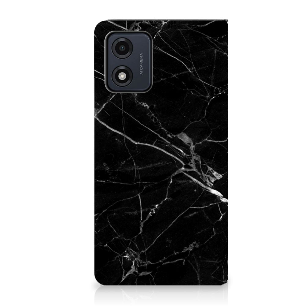 Motorola Moto E13 4G Standcase Marmer Zwart - Origineel Cadeau Vader met stijlvolle zwarte marmer uitstraling.