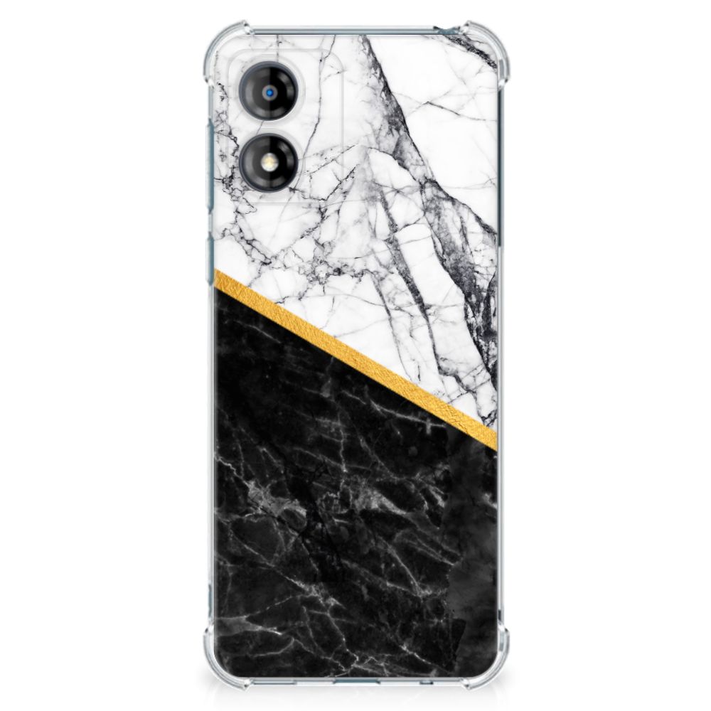 Motorola Moto E13 Anti-Shock Hoesje Marmer Wit Zwart - Origineel Cadeau Man B2C Telecom