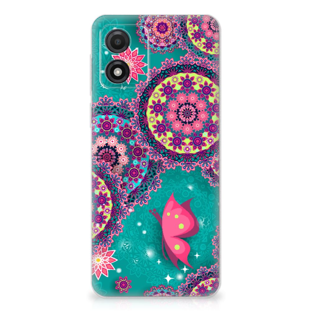Motorola Moto E13 Hoesje maken Cirkels en Vlinders met kleurrijke patronen en vlinders voor stijl en bescherming.