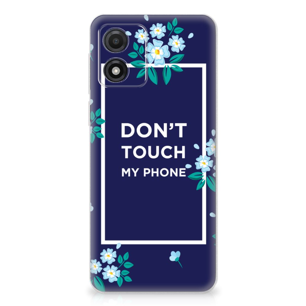 Motorola Moto E13 Silicone-hoesje Flowers Blue DTMP bloemen navy achterkant