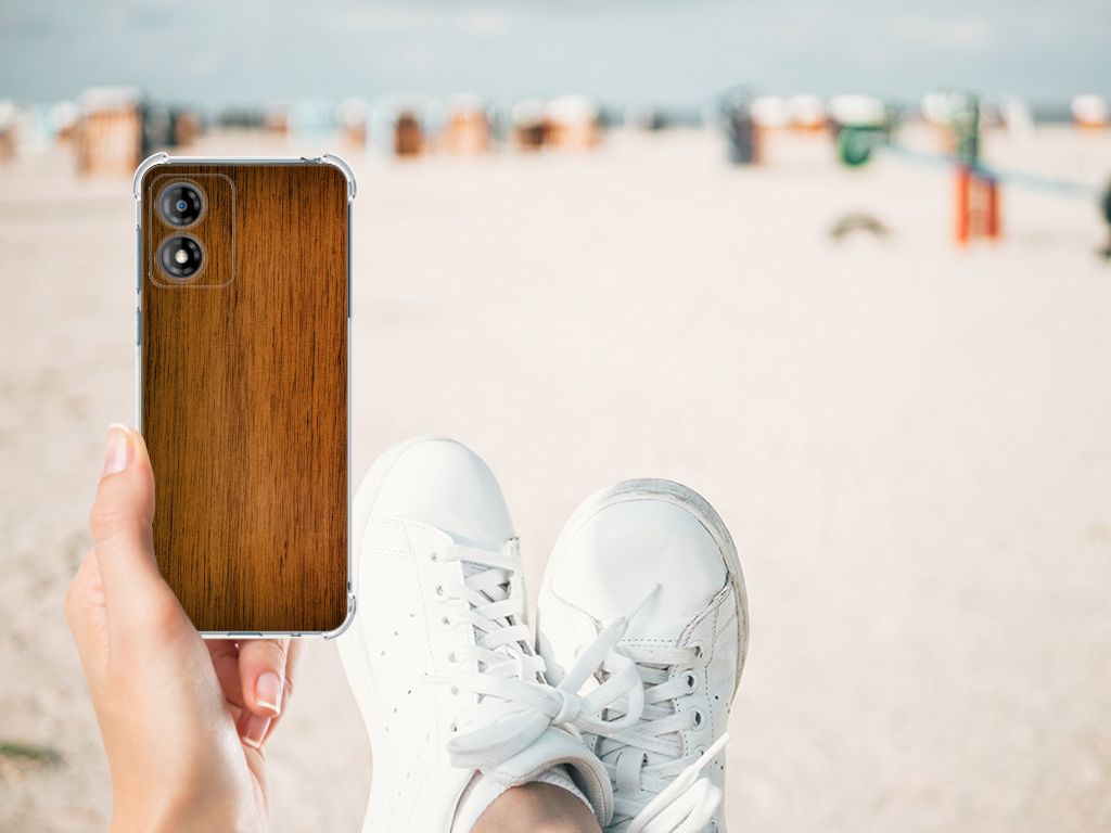 Motorola Moto E13 Stevig Telefoonhoesje Donker Hout B2C Telecom