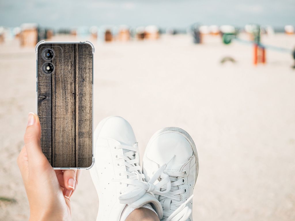 Motorola Moto E13 Stevig Telefoonhoesje Steigerhout B2C Telecom