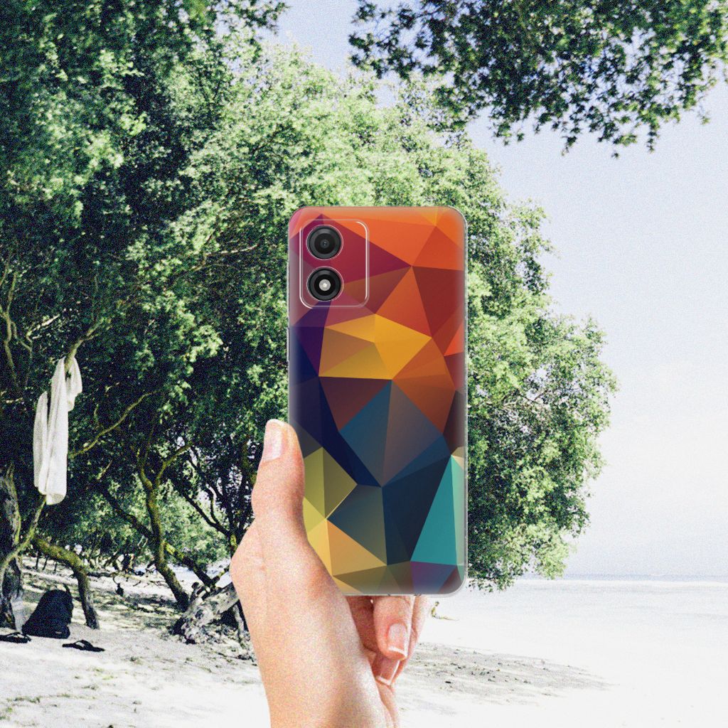 Motorola Moto E13 TPU Hoesje Polygon Color kleurrijk ontwerp achterzijde