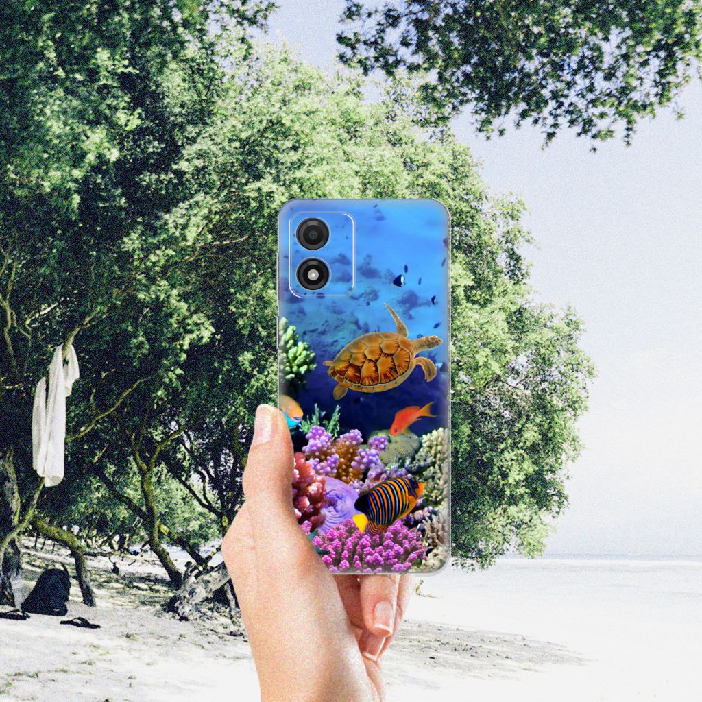 Motorola Moto E13 TPU Hoesje Vissen onderwater design kleurig aanzicht