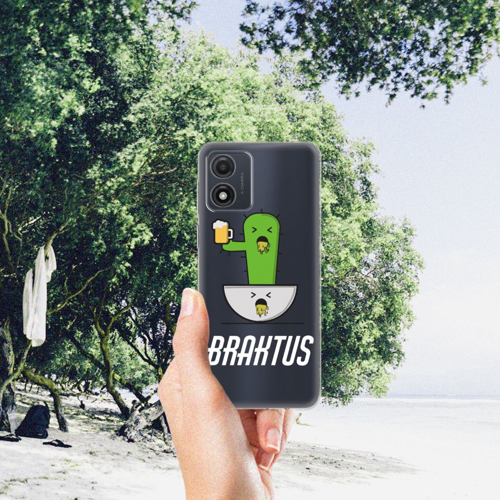 Motorola Moto E13 Telefoonhoesje met Naam Braktus cactus print achterzijde