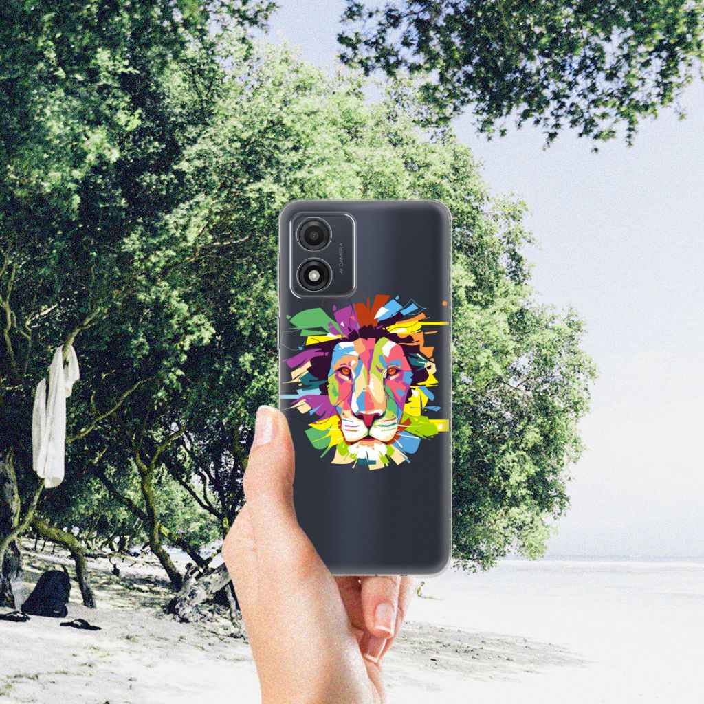 Motorola Moto E13 Telefoonhoesje met Naam Lion Color, kleurrijk lion design voor bescherming en uitstraling.