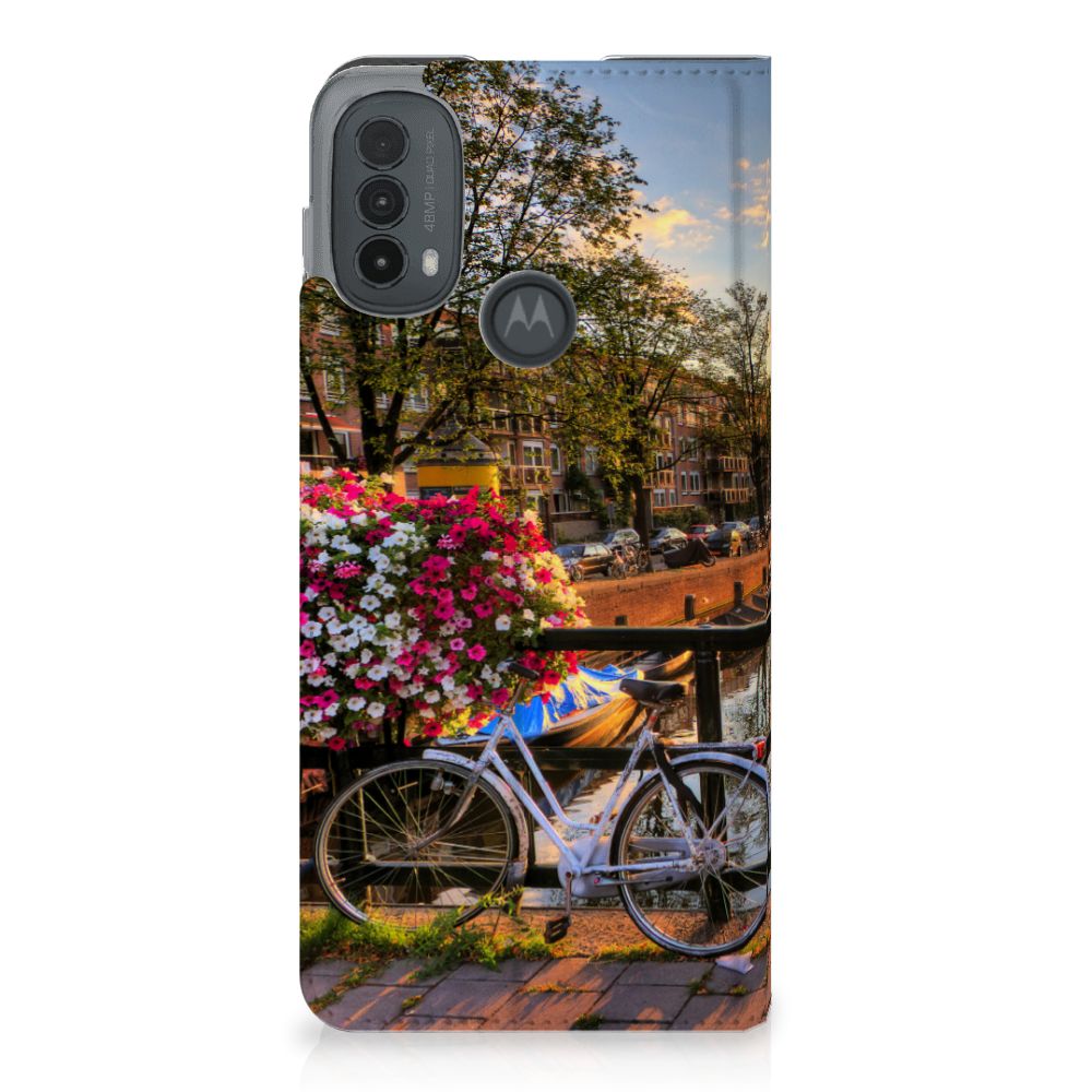 Motorola Moto E20 Book Cover Amsterdamse Grachten design Amsterdamse Grachten aanzicht