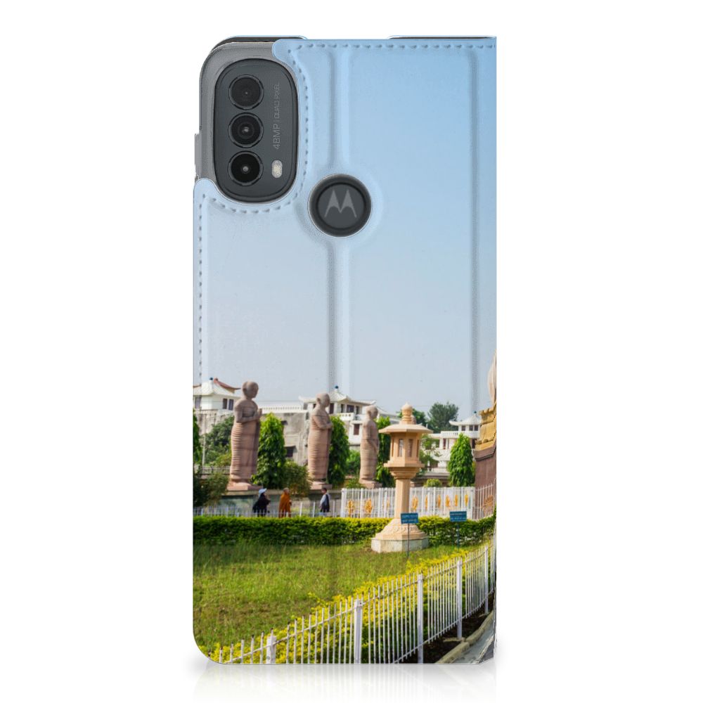 Motorola Moto E20 Book Cover Boeddha hoesje met boeddha print voorkant