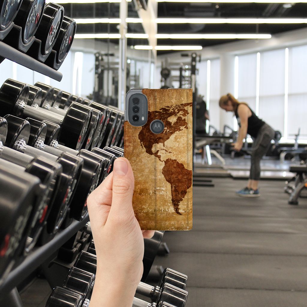 Motorola Moto E20 Book Cover Wereldkaart hoesje wereldkaart hand gym