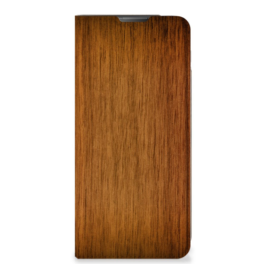 Motorola Moto E20 Book Wallet Case Donker Hout design donker hout aanzicht