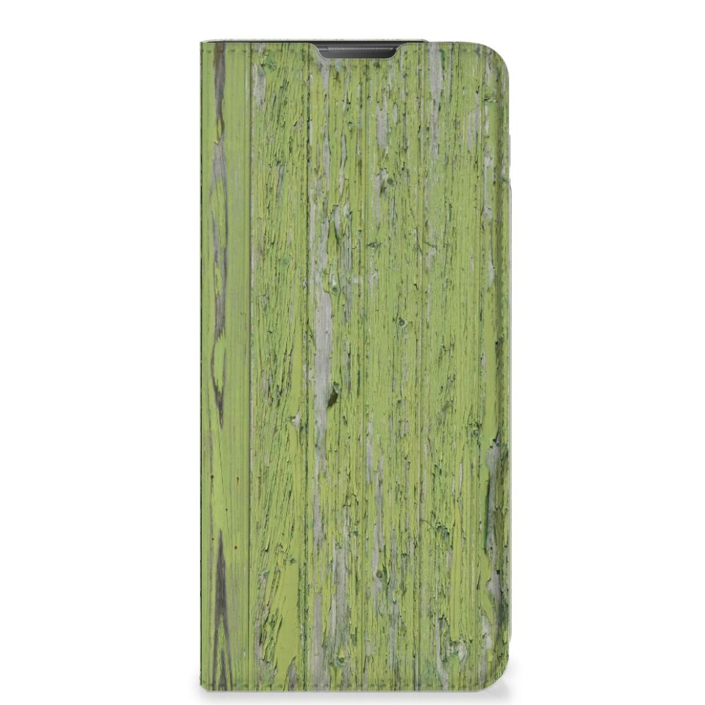 Motorola Moto E20 Book Wallet Case Green Wood groen hout voorkant