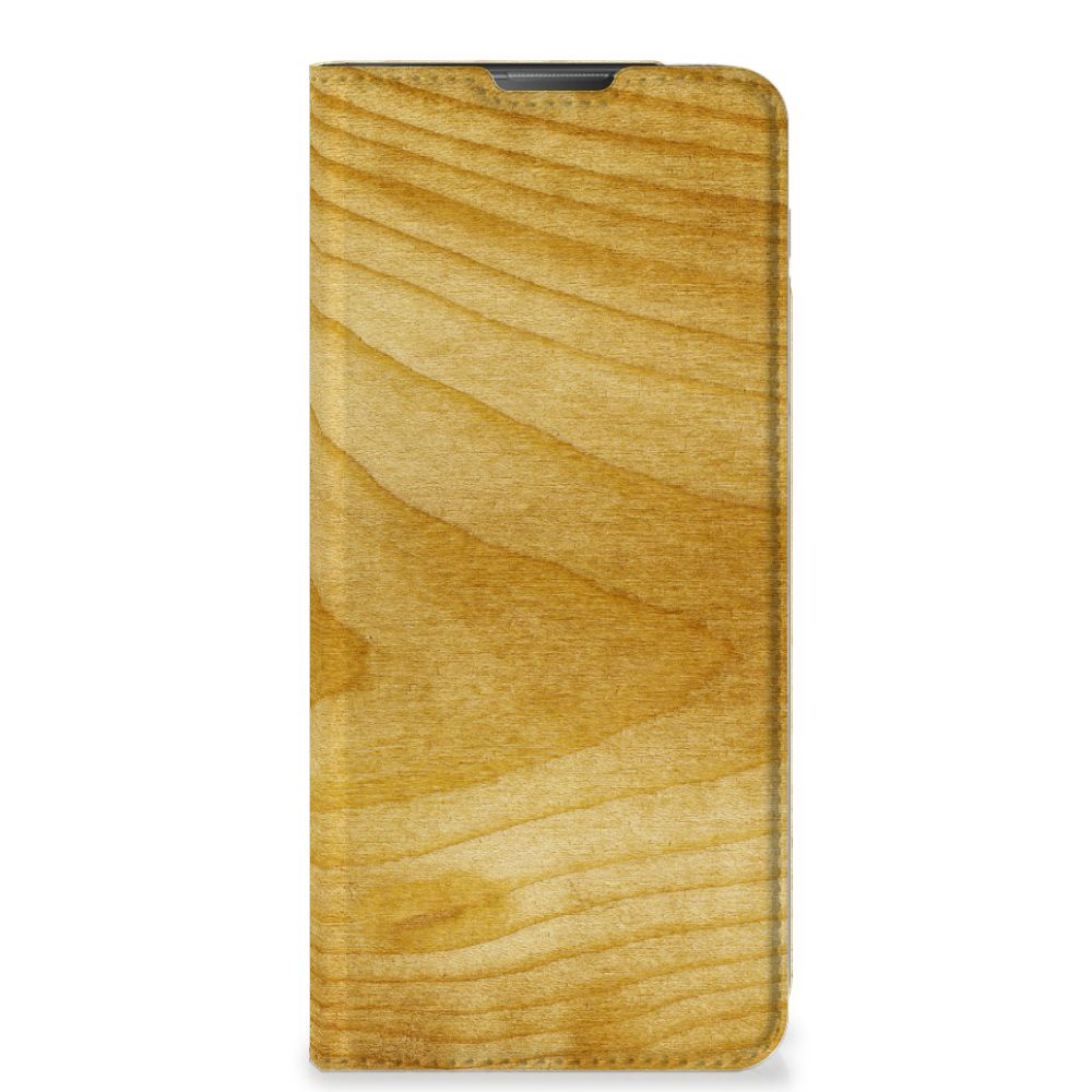 Motorola Moto E20 Book Wallet Case Licht Hout design licht hout aanzicht