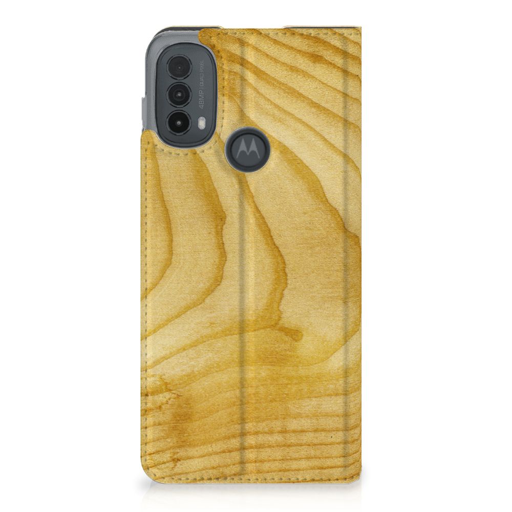 Motorola Moto E20 Book Wallet Case Licht Hout design hout aanzicht