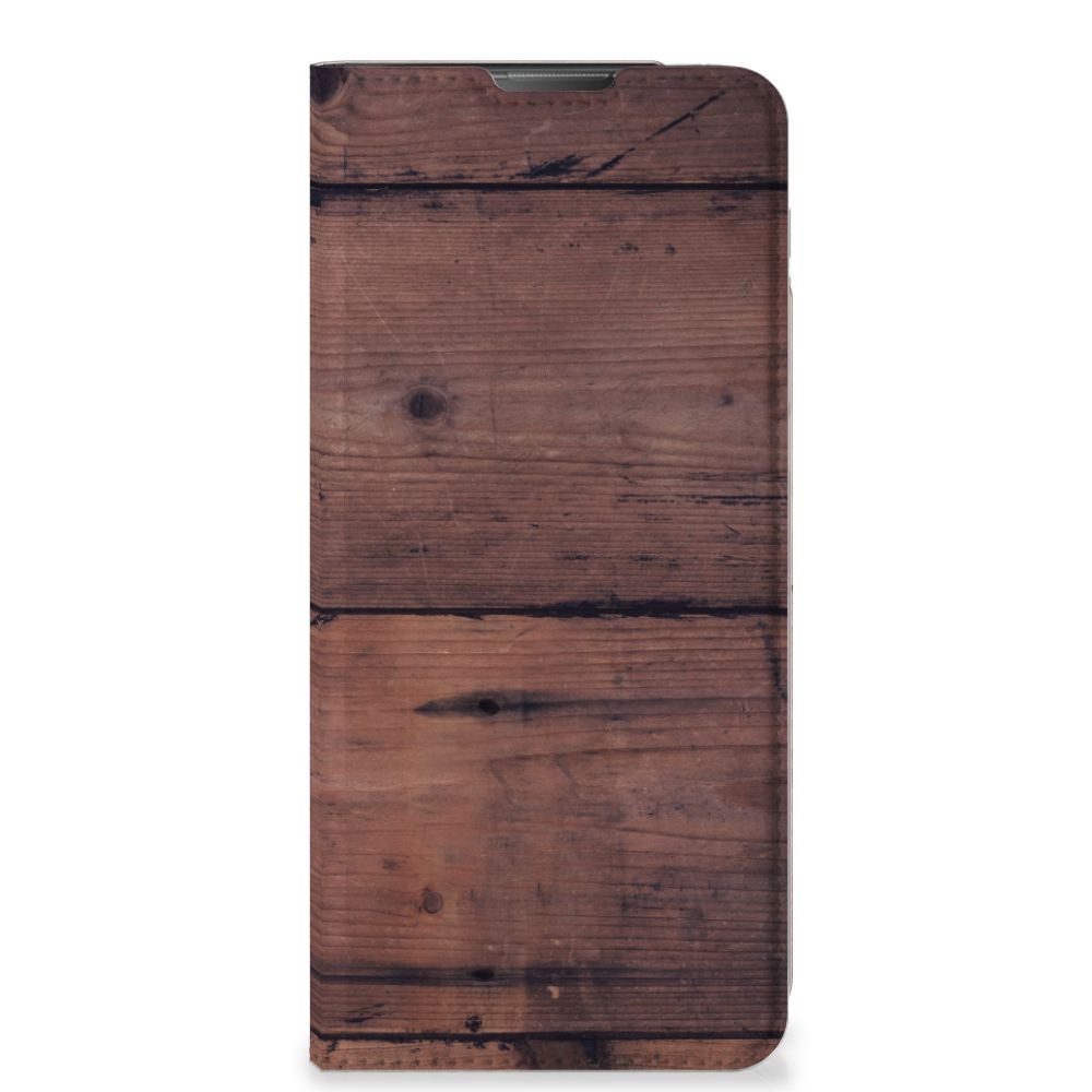 Motorola Moto E20 Book Wallet Case Old Wood voorkant houten design