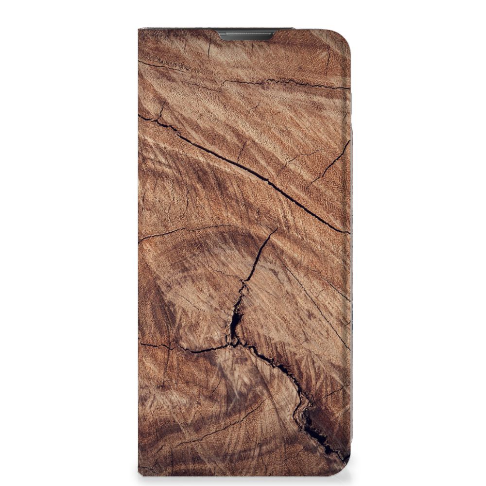 Motorola Moto E20 Book Wallet Case Tree Trunk hoesje houtprint voorkant