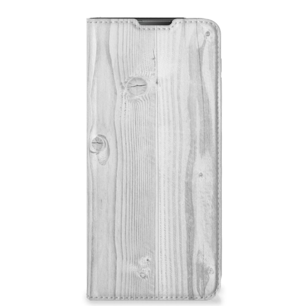 Motorola Moto E20 Book Wallet Case White Wood design wit hout vooraanzicht