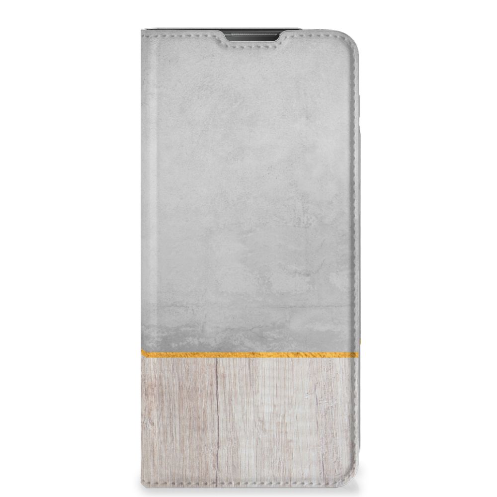 Motorola Moto E20 Book Wallet Case Wood Concrete design voorkant