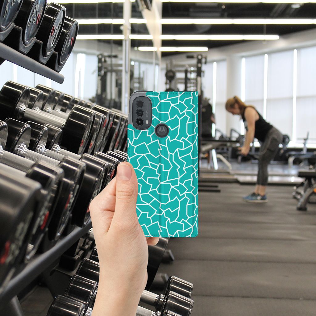 Motorola Moto E20 Bookcase Cracks Blue design blauw hand gym