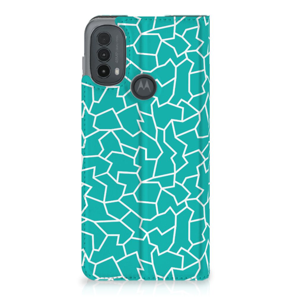 Motorola Moto E20 Bookcase Cracks Blue design turquoise abstract