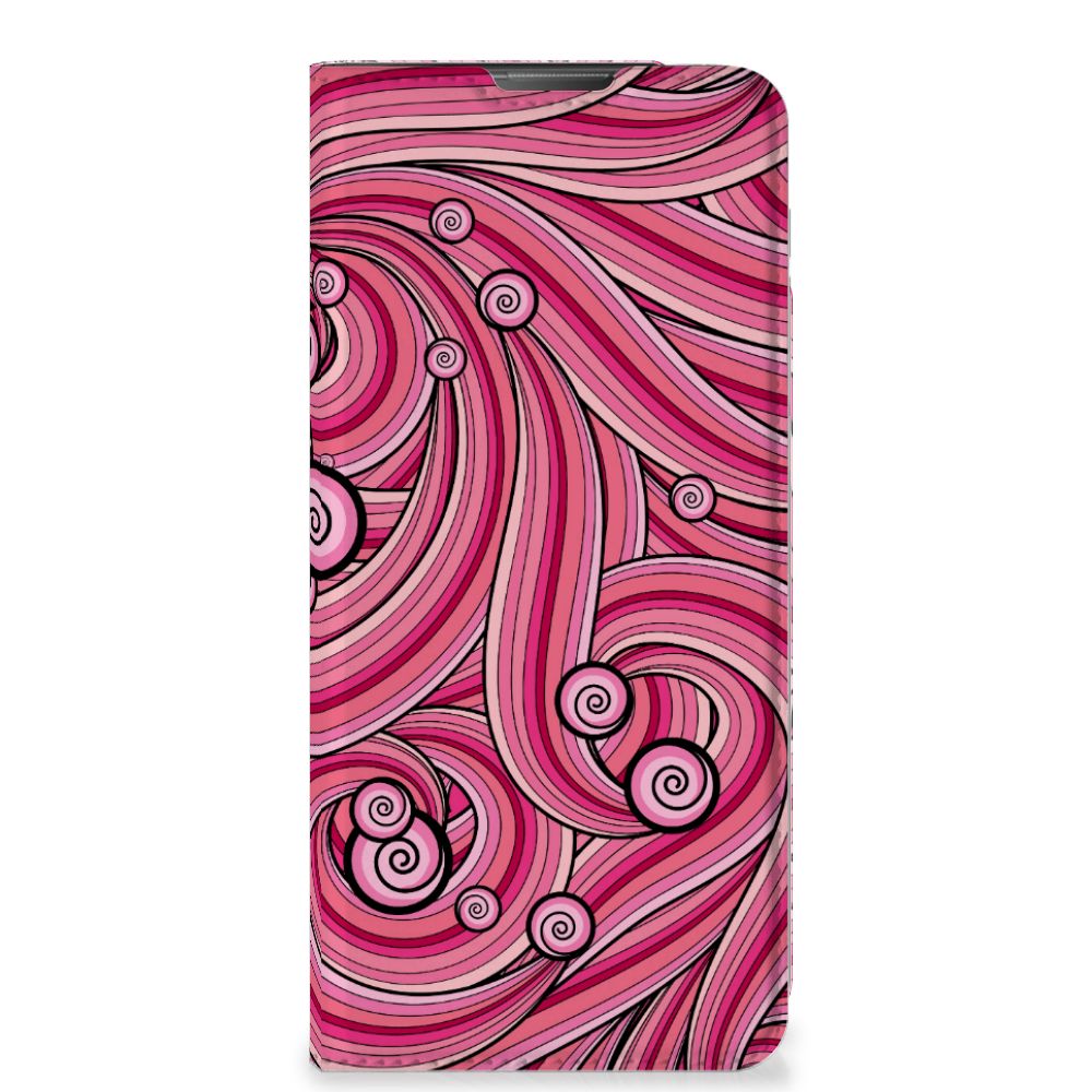 Motorola Moto E20 Bookcase Swirl Pink boekcase design swirl pink aanzicht