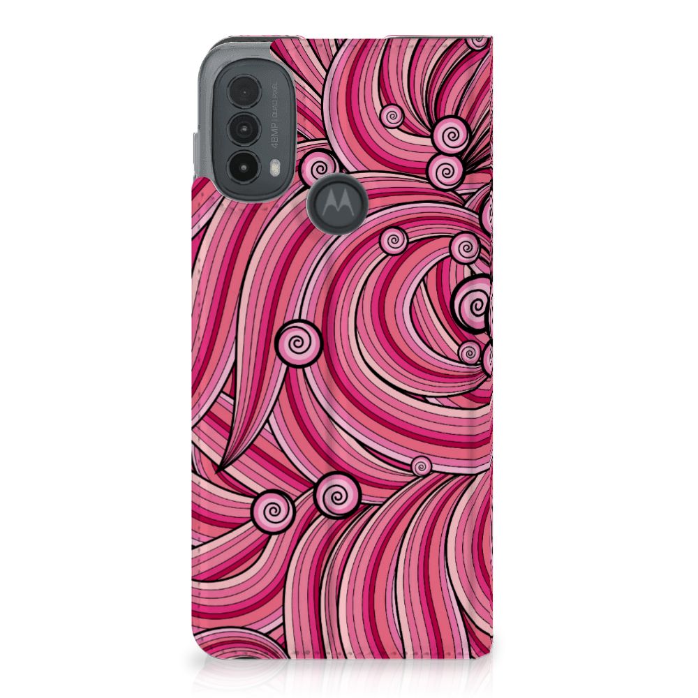 Motorola Moto E20 Bookcase Swirl Pink ontwerp roze abstract detail