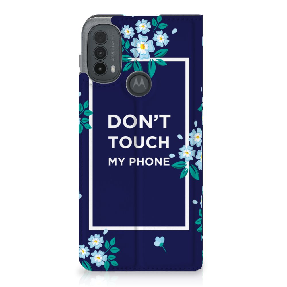 Motorola Moto E20 Design Case Flowers Blue DTMP voorkant bloemen blauw